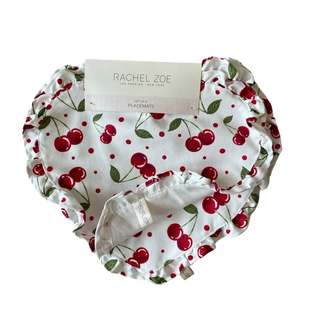 NEW Rachel Zoe VALENTINE’S Heart Shaped Red Cherry 15” Placemats Set of 4